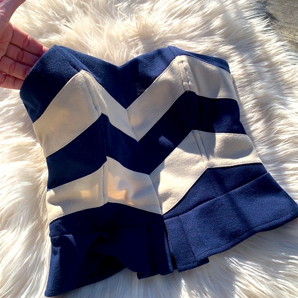 UO Navy White Nautical Striped Boned Bustier Crop Corset